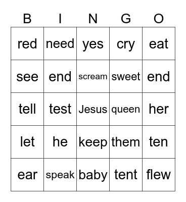 Keywords - E Bingo Card
