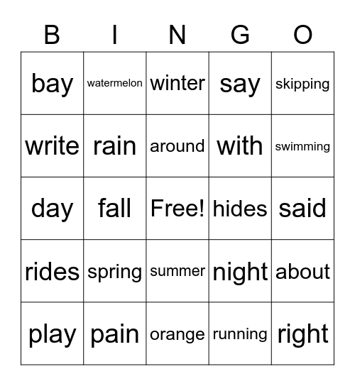 First Grade Bingo Card