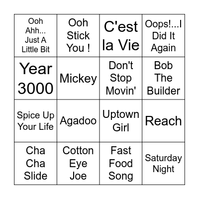 School Disco Bingo Card