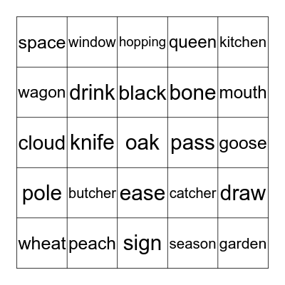 Spelling Lesson 20 Bingo Card