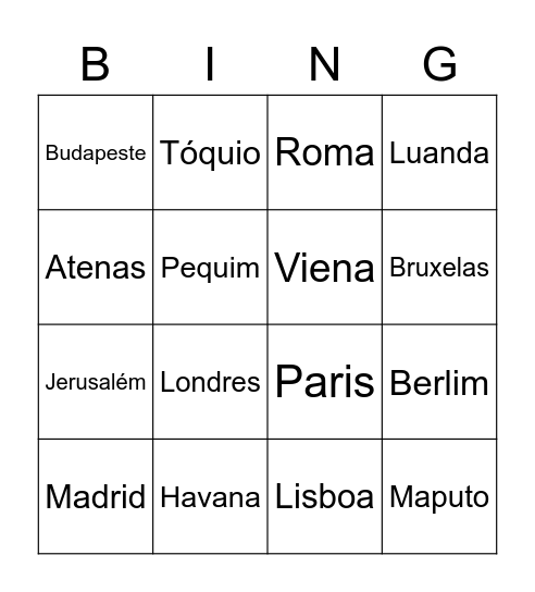 Bingo dos Países Bingo Card