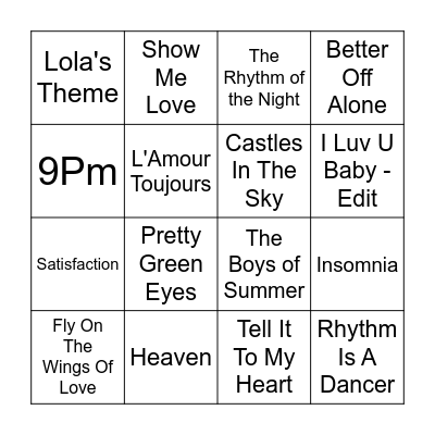 Clubland Classics Bingo Card
