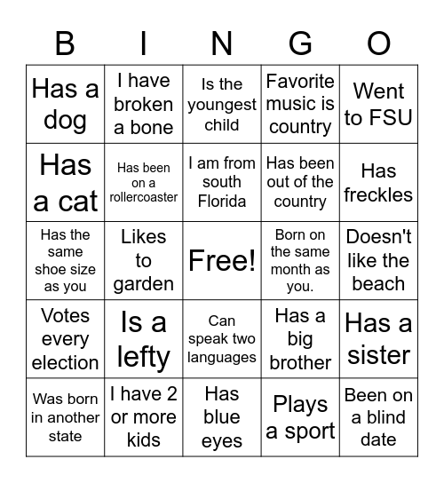 JLT Member Bingo Card