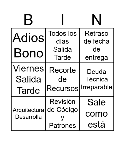 Derivatives Bingo Card
