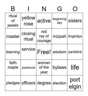 Sorority Bingo Card