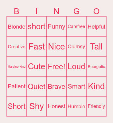 Adjectives!- Descriptive Bingo Card