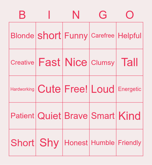 Adjectives!- Descriptive Bingo Card