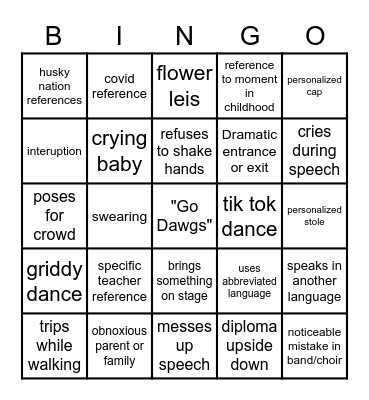 A Parking Lot Graduation Bingo Card