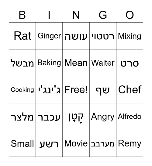 רטטוי Bingo Card