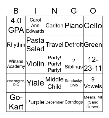 Sweet Sixteen Trivia Bingo Game Bingo Card