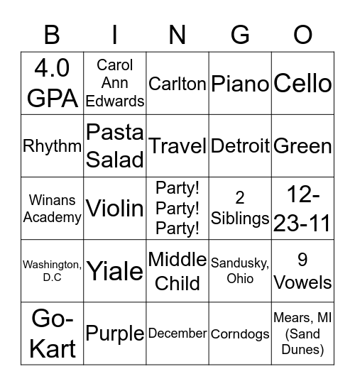 Sweet Sixteen Trivia Bingo Game Bingo Card
