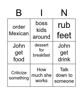 Theta Bar Bingo Card