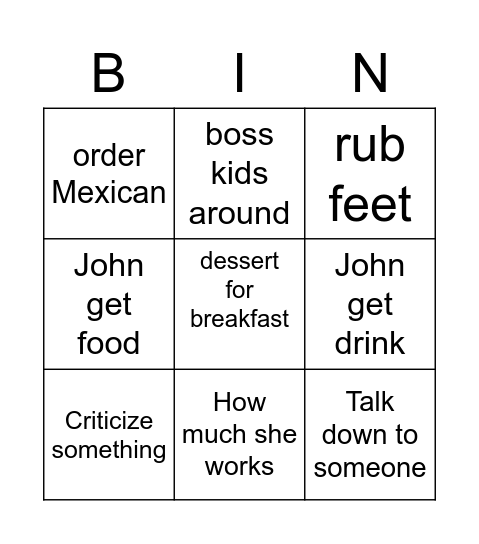 Theta Bar Bingo Card