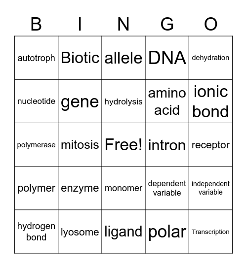 Bio Blitz Bingo Card