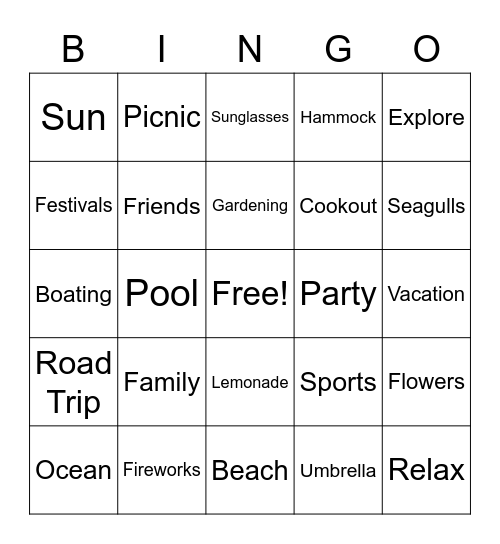 Summertime Bingo! Bingo Card