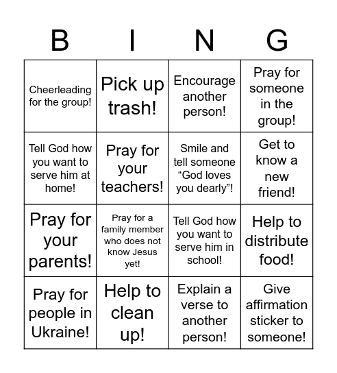 Arise: I Can Serve! Bingo Card