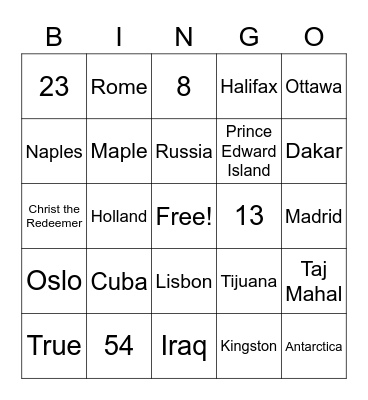 World Geography Trivia Bingo Card