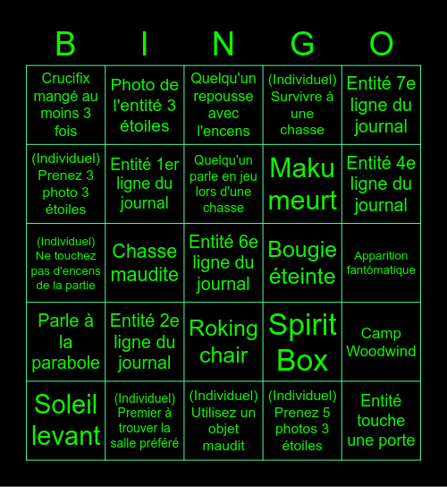 Phasmophobia Bingo NMSH Bingo Card