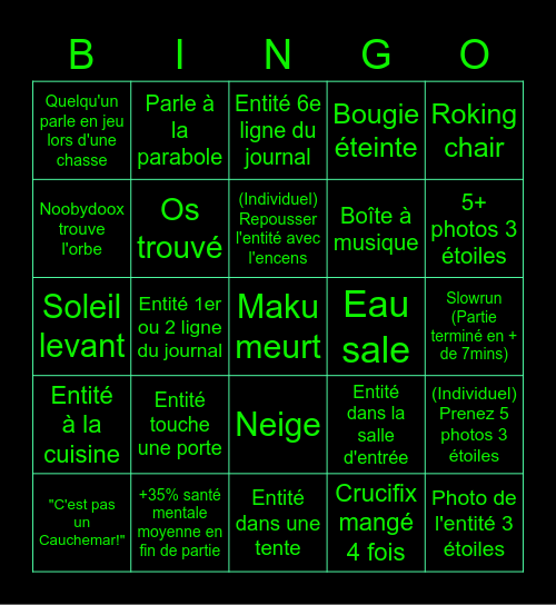 Phasmophobia Bingo NMSH Bingo Card