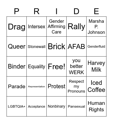 PRIDE BINGO Card