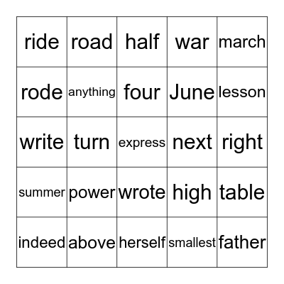 Spelling Lesson 22 Bingo Card