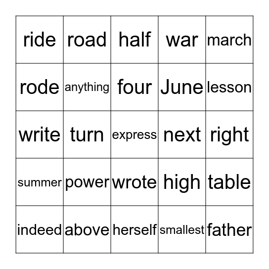 Spelling Lesson 22 Bingo Card
