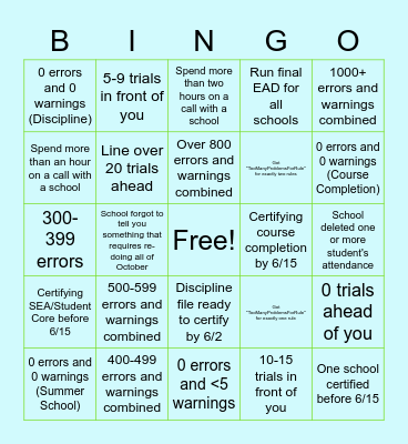 June Core Bingo Card