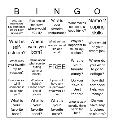Social Work BINGO Card