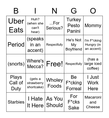 Taliah Bingo Card