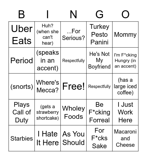 Taliah Bingo Card