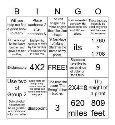 Third Grade Common Assessment Practice Bingo Card