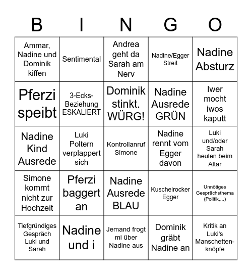 Luki's Hochzeit (Sarah) Bingo Card