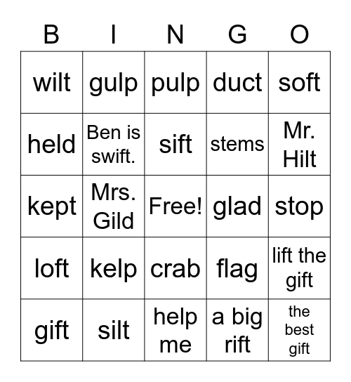 Skill 3: blends with l and t Bingo Card
