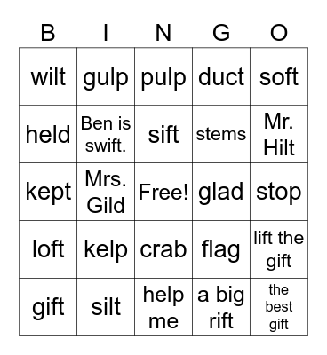 Skill 3: blends with l and t Bingo Card