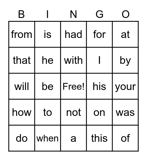 HFW Bingo Card