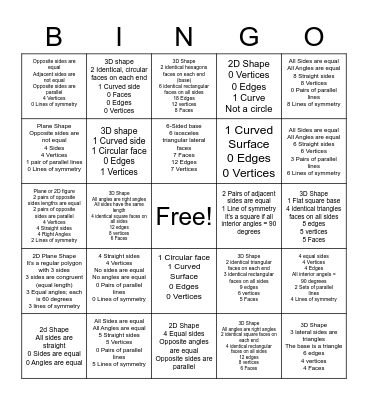 GVA Geometry 2D and 3D Shape Review Definitions Bingo Card