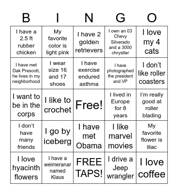 Group 16 TAPS Bingo Card