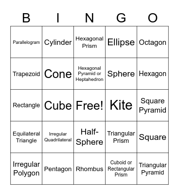 GVA Geometry 2D and 3D Shape Review Define Bingo Card