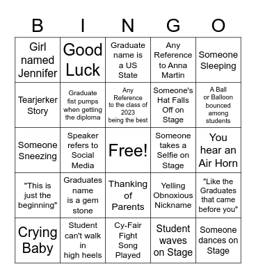 Graduation Bingo Card