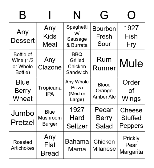MENU Bingo 5/26 - 5/28 Bingo Card