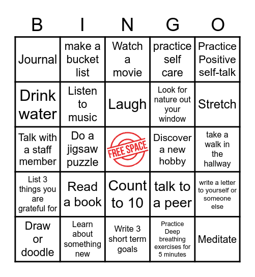Free-time Activities Bingo Card