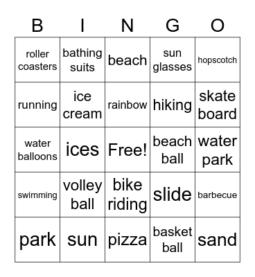 summmer fun Bingo Card