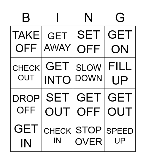 Travelling idioms Bingo Card