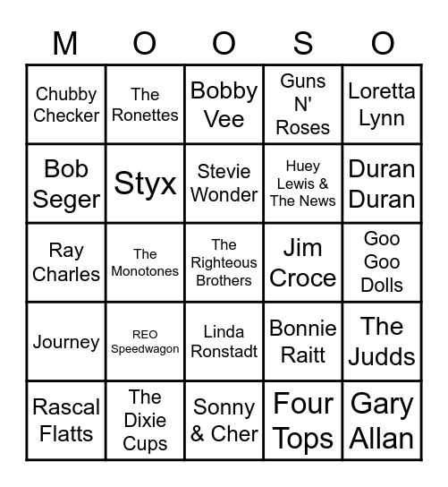Music BINGO With Moose! Bingo Card