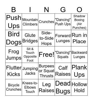 Cradlerock Bulldogs Fitness Bingo! Bingo Card