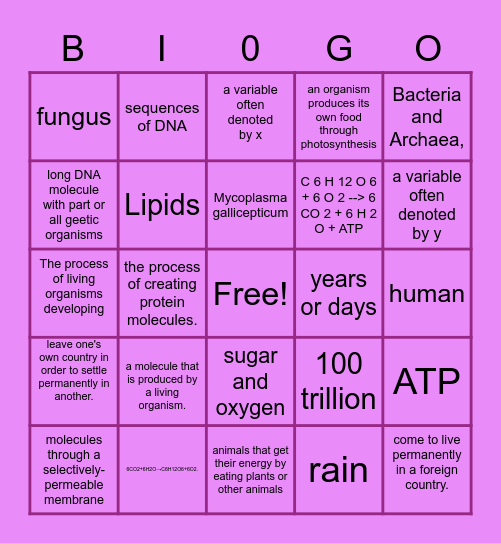 BIO-GO Bingo Card