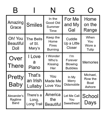 ElderSong Bingo Card
