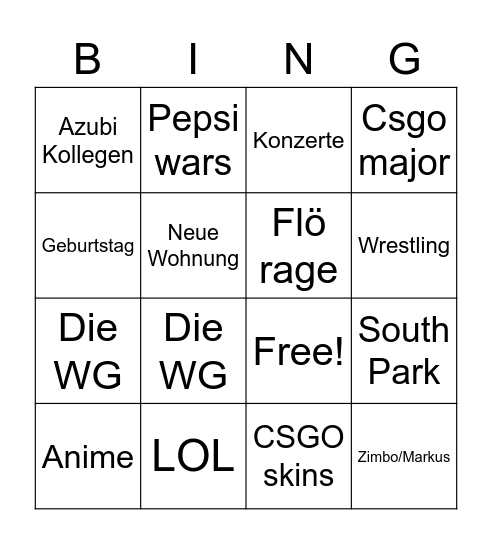 Untitled Bingo Card
