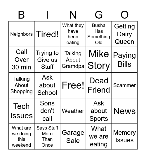 Busha Bingo Card