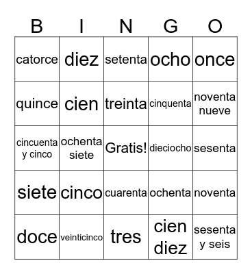 Los Numeros Hasta Cien Bingo Card
